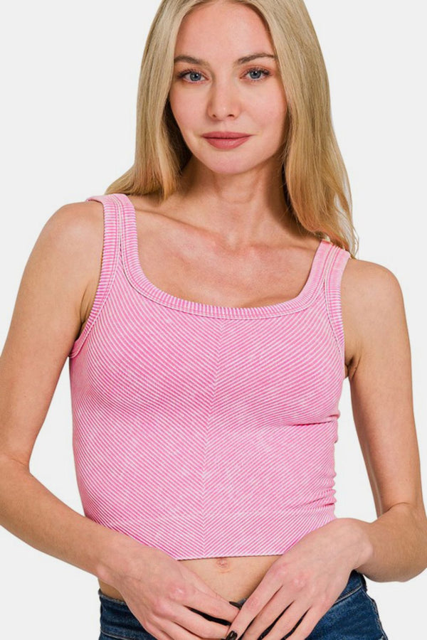 Soft Washed Ribbed Scoop Neck Tank Top with Wide Straps – Women's Casual Staple