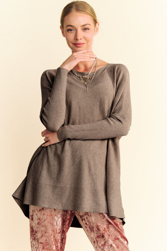 Soft Knit Sweater with Round Neck and Dropped Shoulders