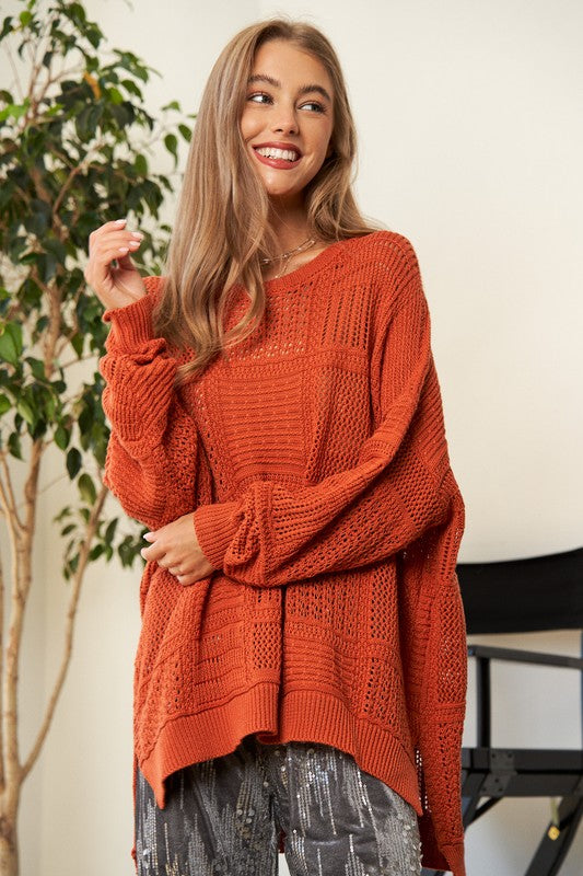 Stylish Openwork Drop Shoulder Knit Cover-Up with Side Slit | Perfect Beachwear & Layering Piece