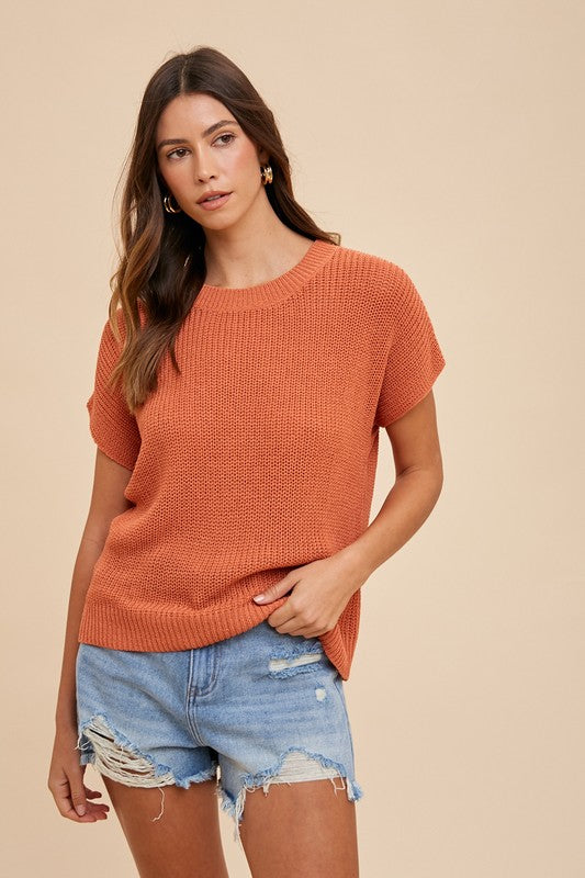 Stylish Round Neck Short Sleeve Knit Sweater for Women