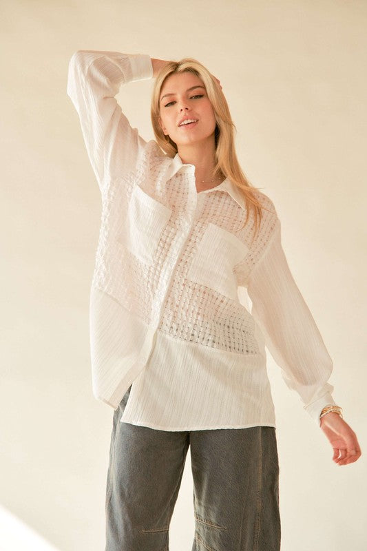 Wrinkled Jacquard Button-Down Shirt for Women | Stylish & Comfortable