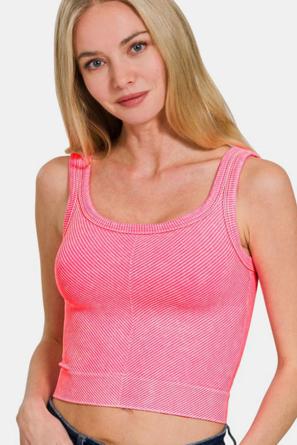 Soft Washed Ribbed Scoop Neck Tank Top with Wide Straps – Women's Casual Staple